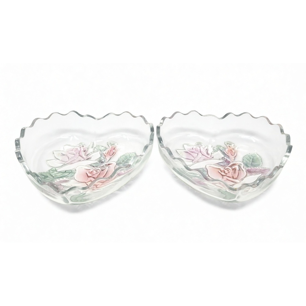 Fenton Heart Trinket Box Rose Lid Pressed Glass Vanity Decor Jewelry Organizer - Picture 2 of 5